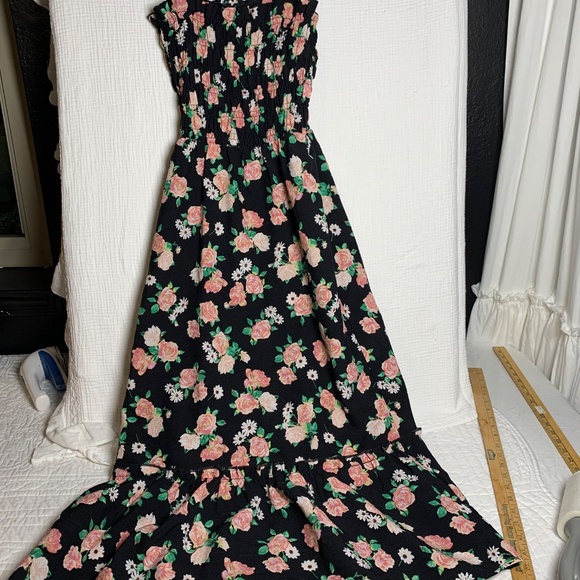 Divided Black floral smocked sundress sz small cottage core boho - Picture 4 of 5